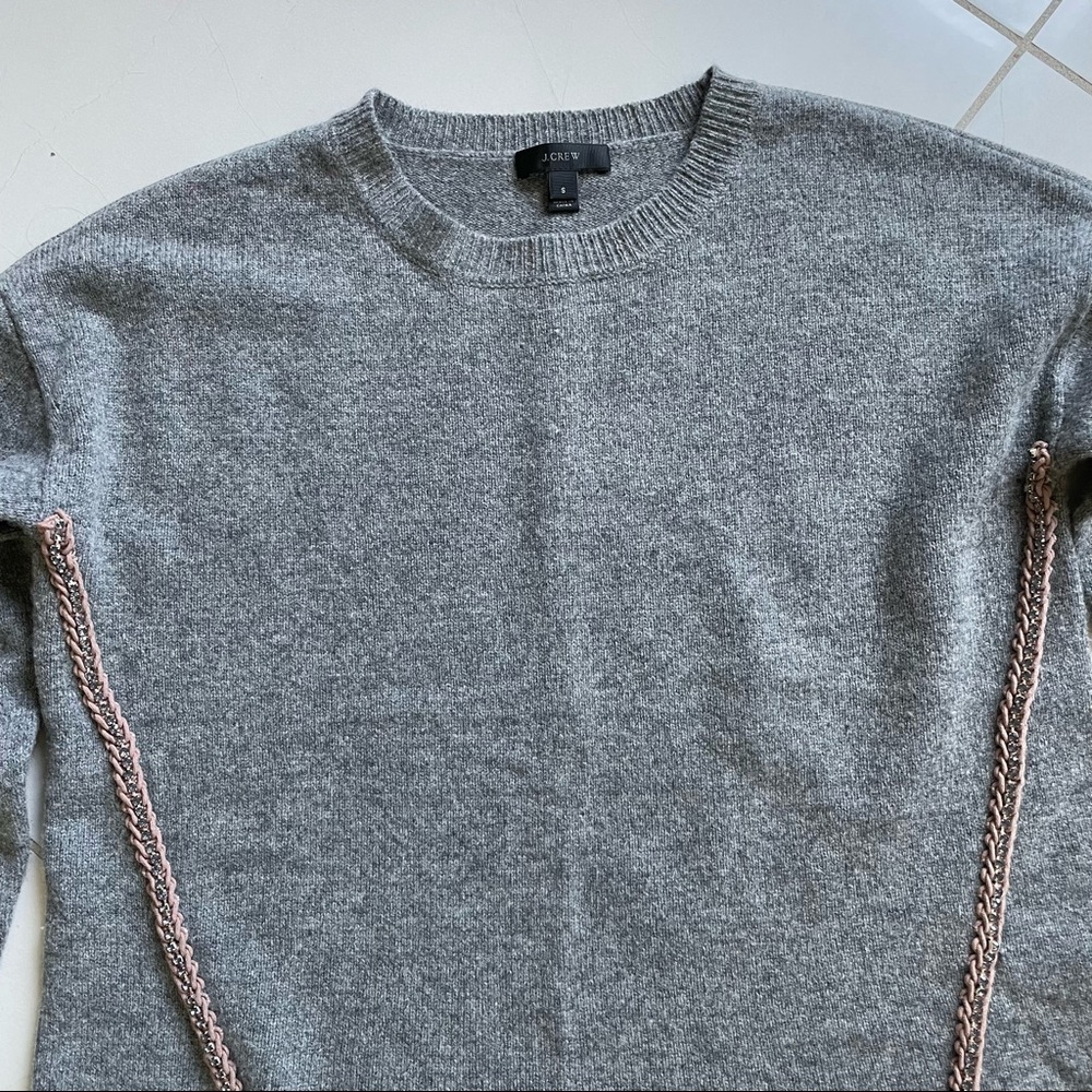 J.Crew Grey Wool Embellished Long Sleeved Sweater